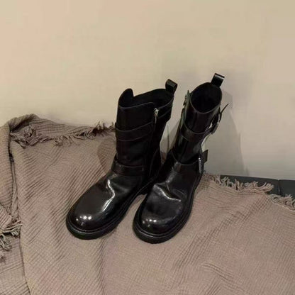 Damen Stiefel Modisch Verstellbar Riemendesign Schuhe