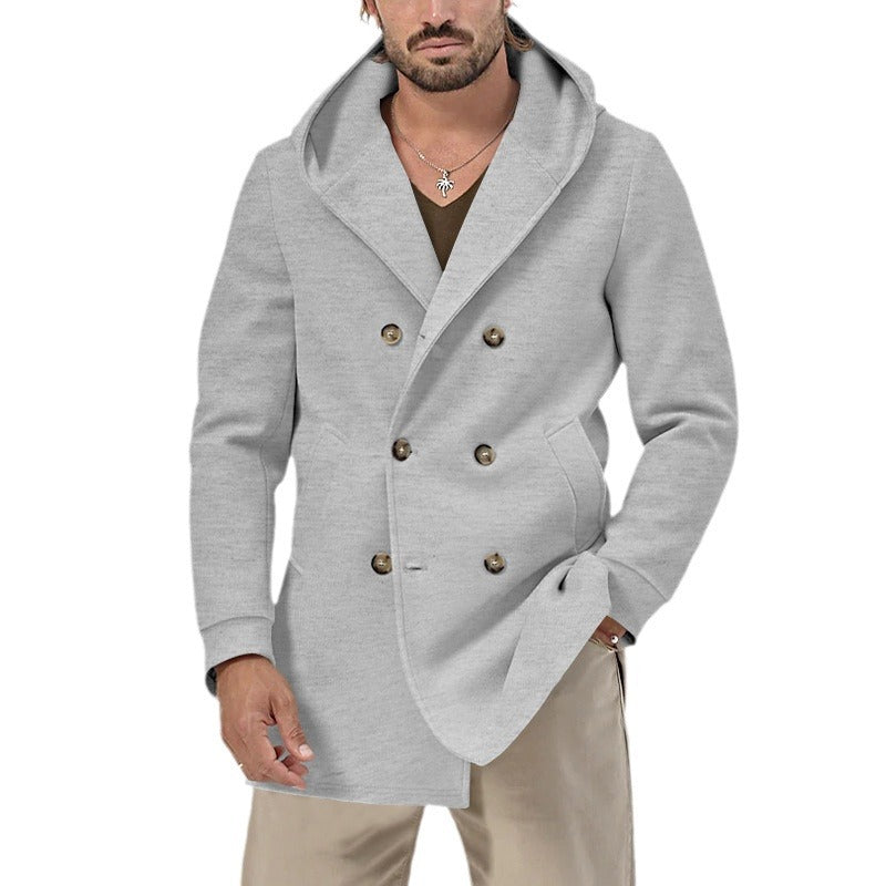 Herren Parka Jacke Doppelreihig mit Kapuze und Taschen