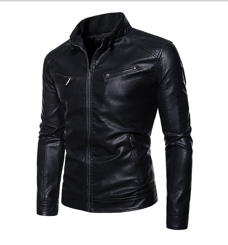 Lederjacke Herren Modern Stehkragen Reißverschluss Taschen