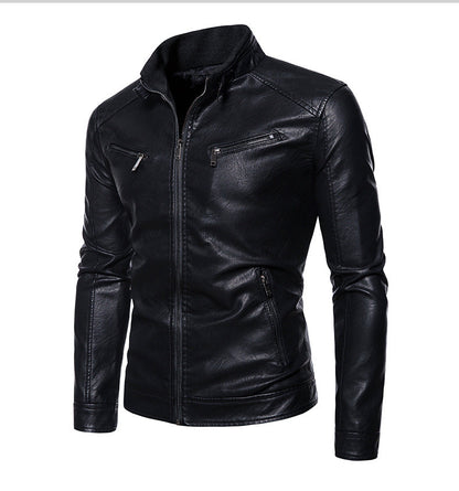 Lederjacke Herren Modern Stehkragen Reißverschluss Taschen