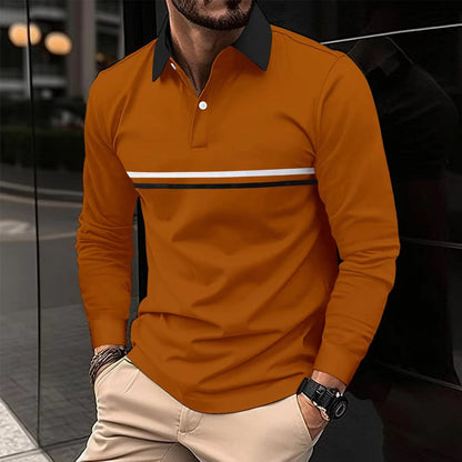 Herren Langarm-Polo Sportlich Kontrastkragen Modern