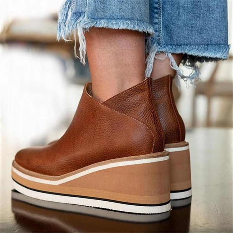 Damen Stiefeletten Wedge Hoch Heel Lederspitze Rutschfest