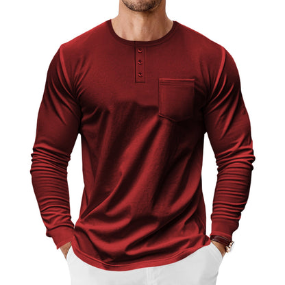 Herren Langarmshirt Elegantes Bügelfalte mit Brusttasche Modern