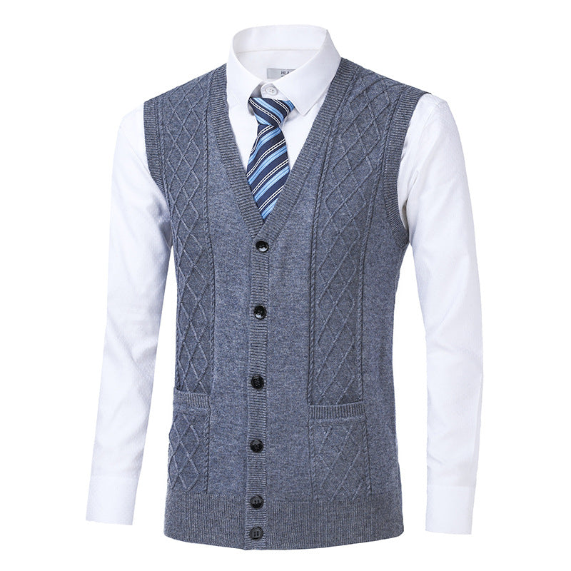 Herren Strickweste Rautenmuster Modern mit Taschen