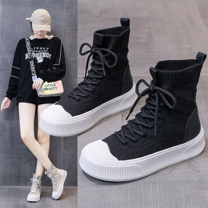 Damen Sneaker Hoch Schaft Stylisch Strick Obermaterial