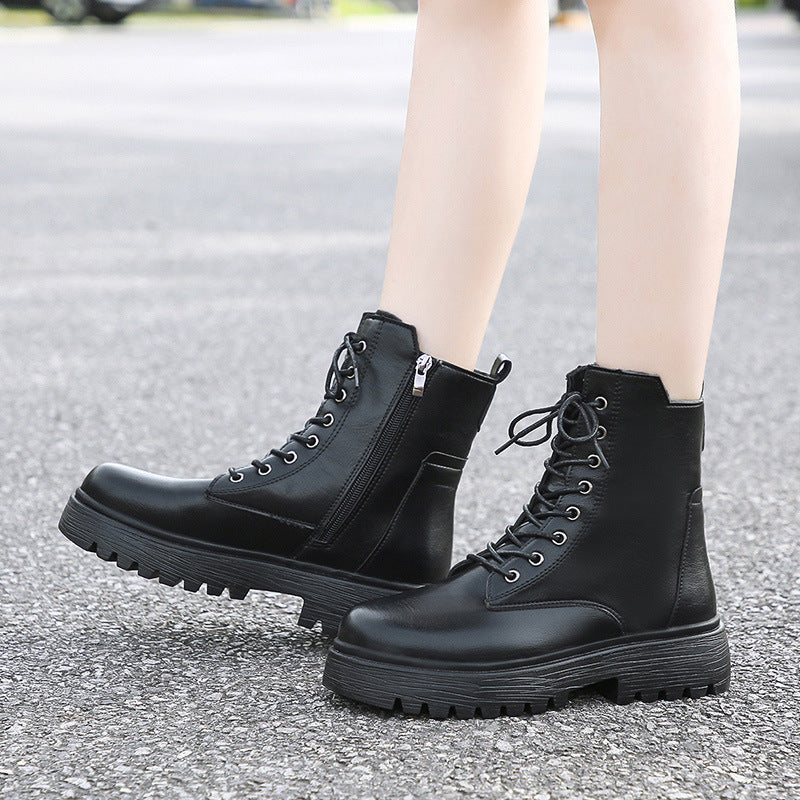 Damen Stiefel Robust Schnürstiefel Höhe Sohle Praktisch