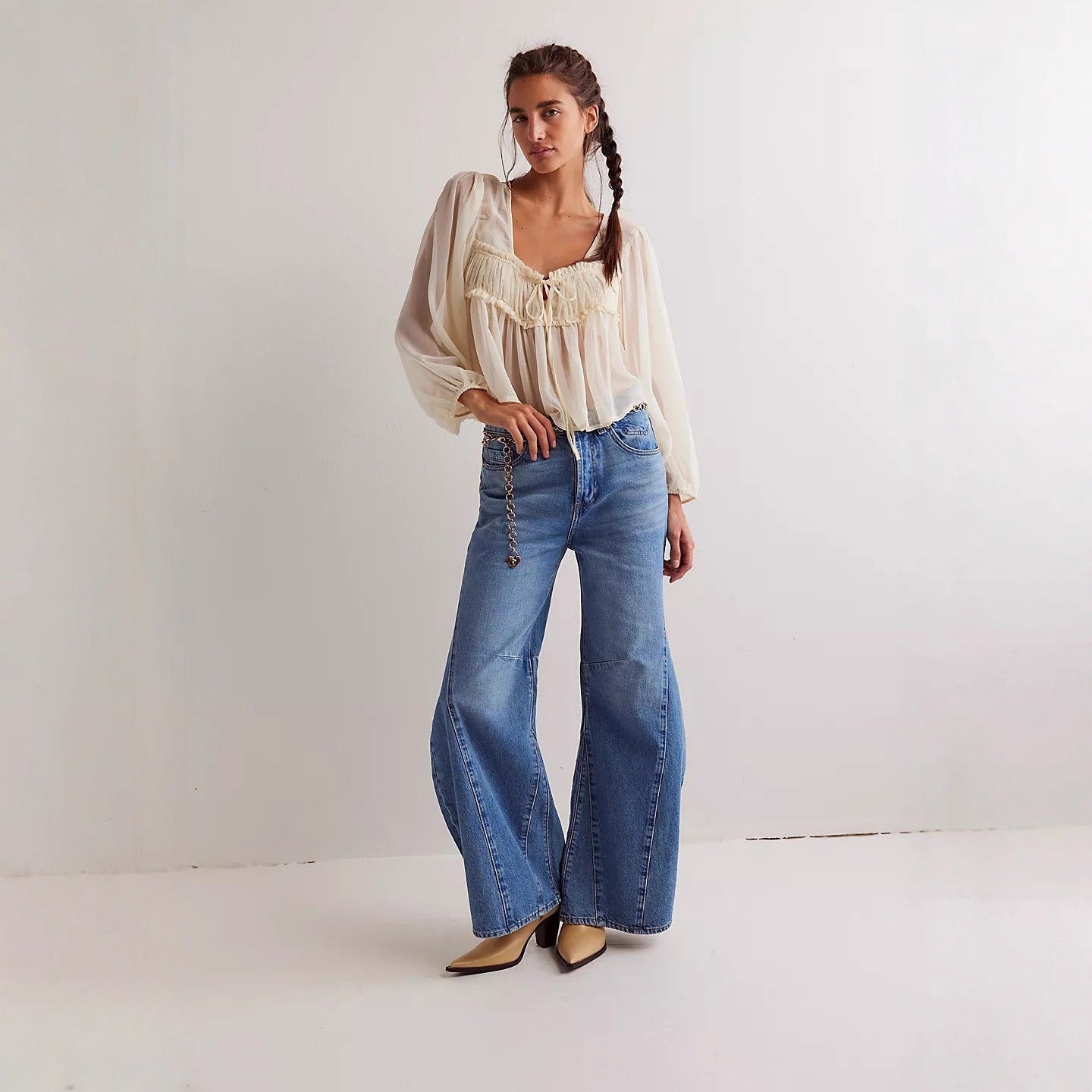 Damen Jeans Weite Bein Overdye Blau