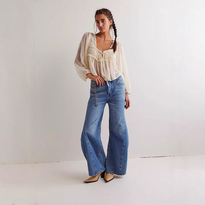 Damen Jeans Weite Bein Overdye Blau