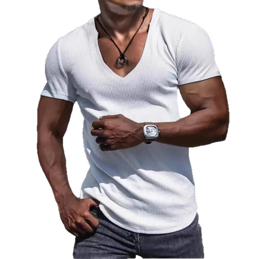 Herren T-Shirt Sportlich V-Ausschnitt Strukturiert Modern
