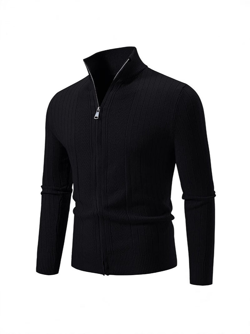 Herren Strickpullover Ripp Design Hochschließend Modern