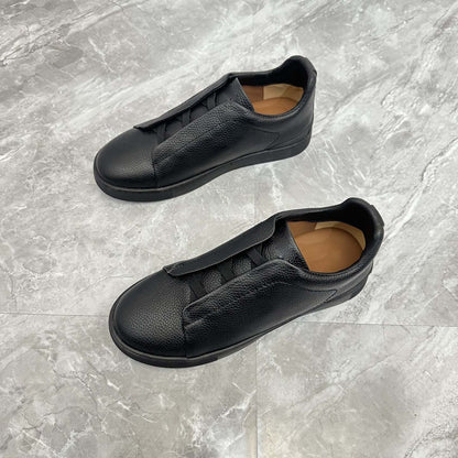 Damen Sneaker Slip-On Leder Schwarz Rutschfest