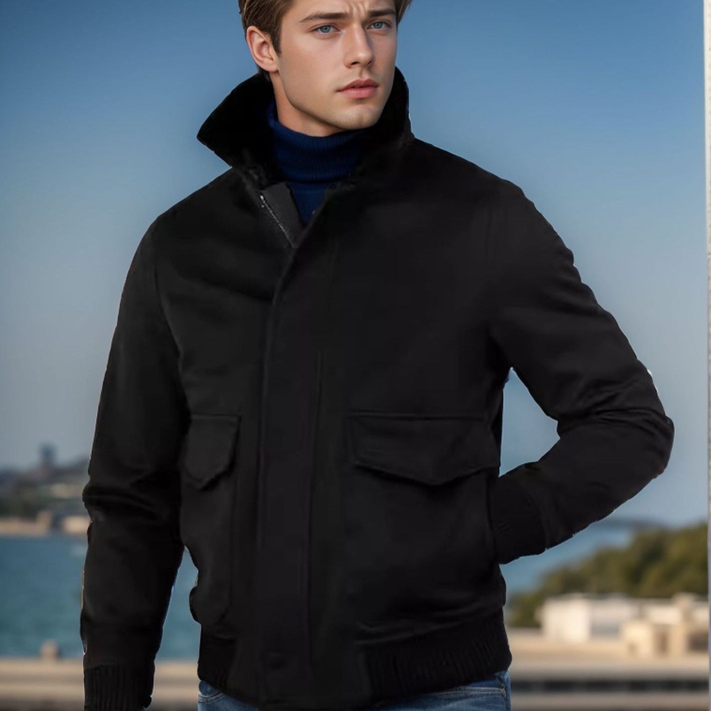 Herren Übergangsjacke Mit Weichem Kragen und Taschen