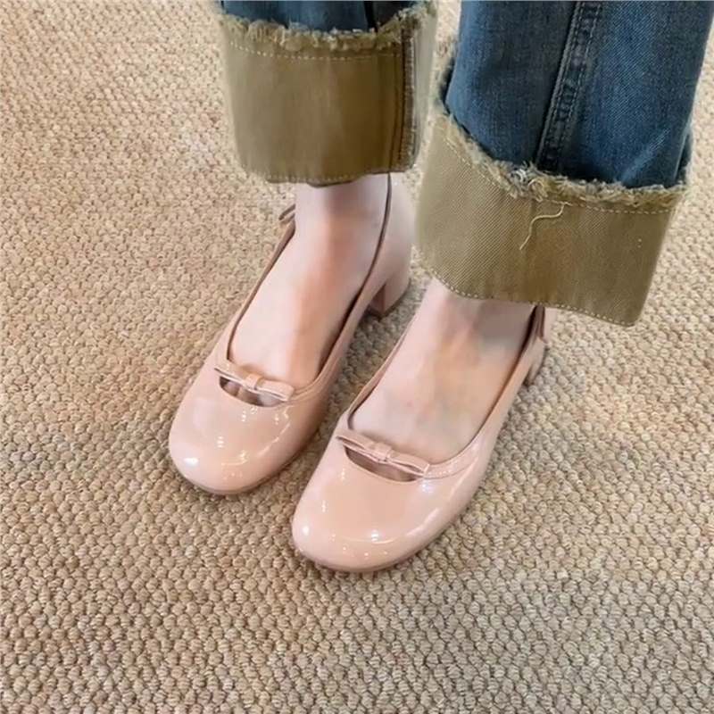 Damen Ballerinas Bequem Blockabsatz Blüten Schnalle