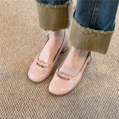 Damen Ballerinas Bequem Blockabsatz Blüten Schnalle