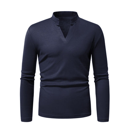 Herren Langarmshirt Mit Stehkragen Modern Strukturiert