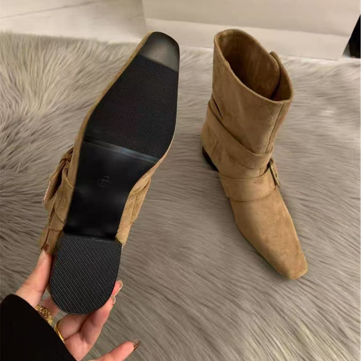 Damen Stiefeletten Modern mit Schnallen Schwarz Damen Schuhe