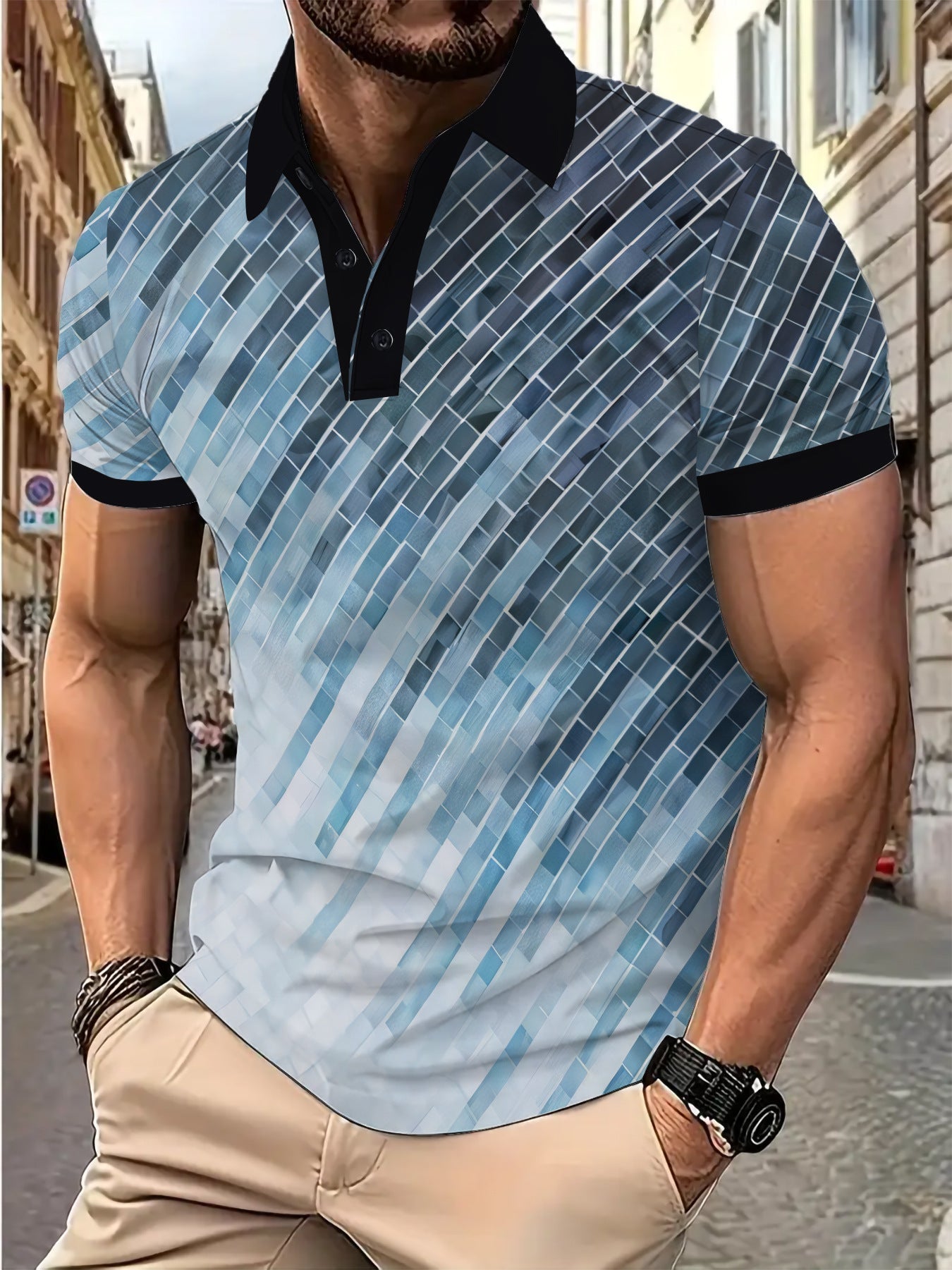 Herren Poloshirt Kurzarm Grafik Design Berlin Style
