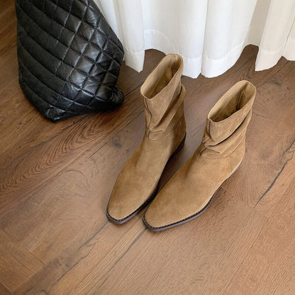Damen Stiefeletten Bequem Blockabsatz Modisch Gerafft - BerlinGlamour