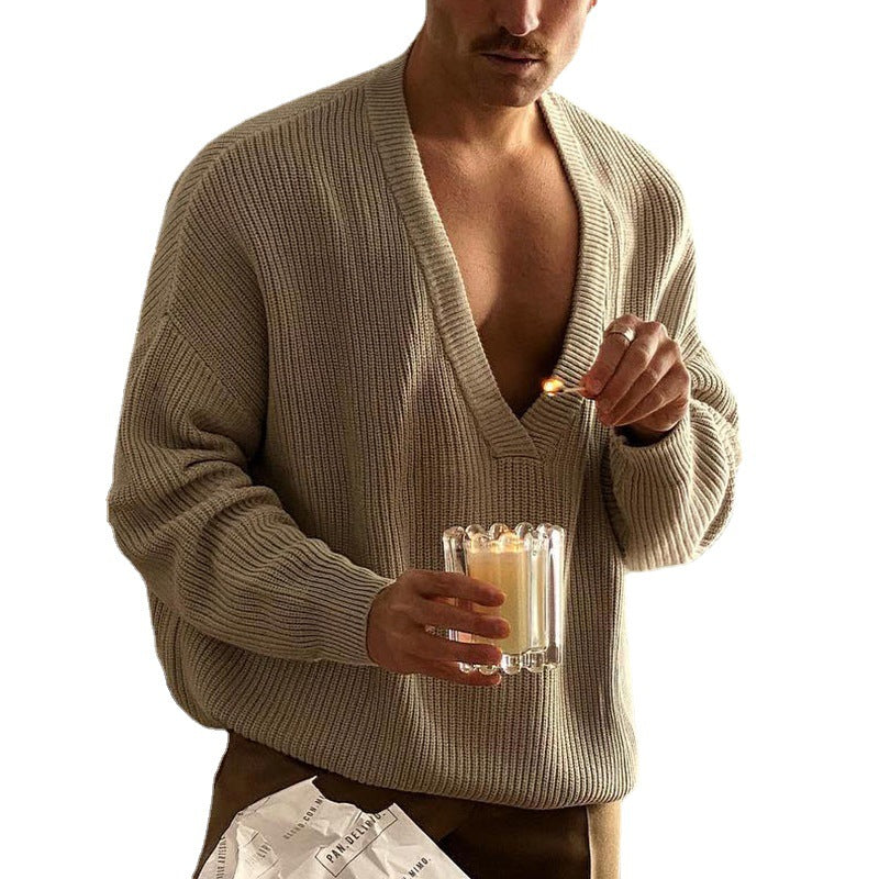 Modischer Herren Strickpullover V-Ausschnitt Großstadtchic