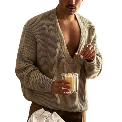 Modischer Herren Strickpullover V-Ausschnitt Großstadtchic