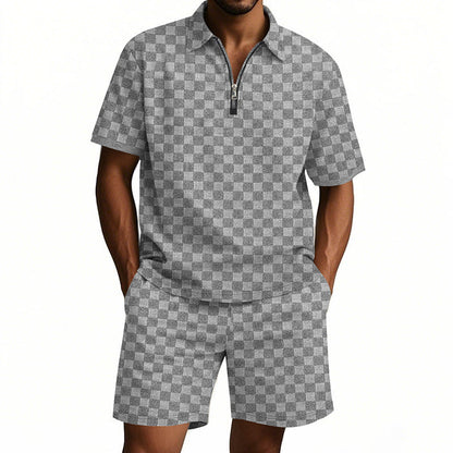 Herren Kurzarm Hemd mit Reißverschluss und Sport Shorts Sommer