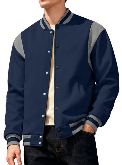Herren Collegejacke Lässig Mit Druckknöpfen Elastisch