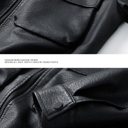 Lederjacke Herren Lässig Mit Taschen Elastisch Schwarz