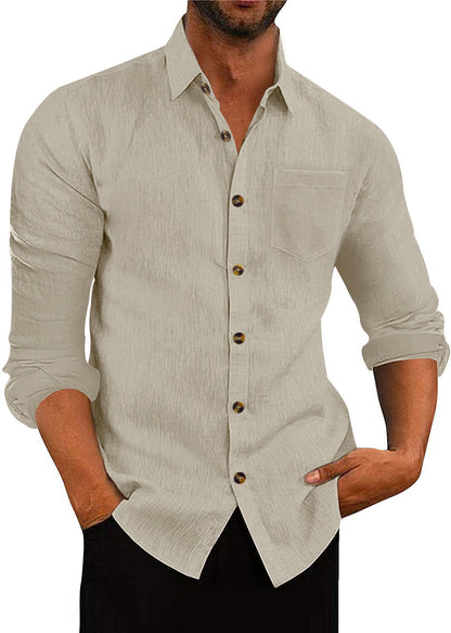 Elegantes Langarmhemd Herren mit Brusttasche und Struktur