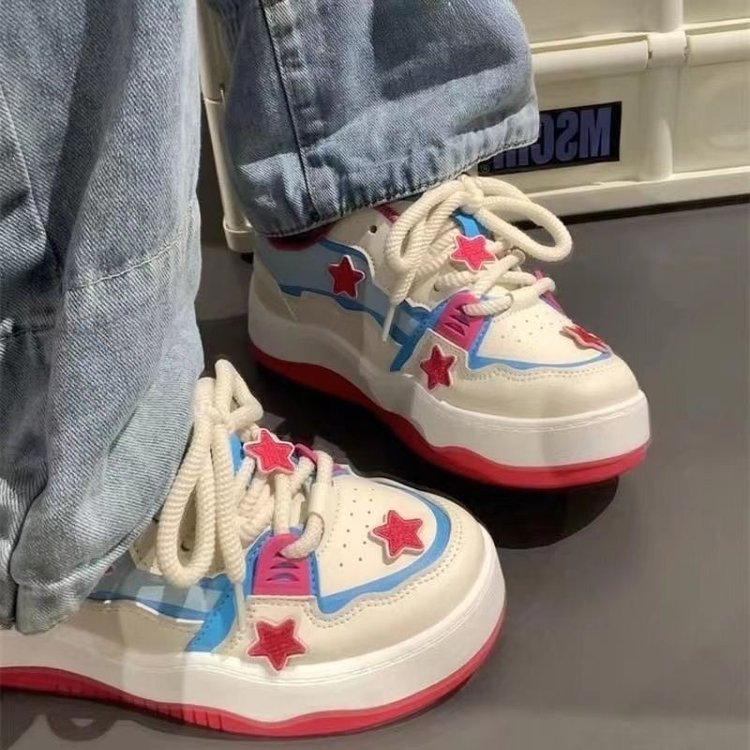 Damen Sneaker Bunt Stern Applikation Komfortabel