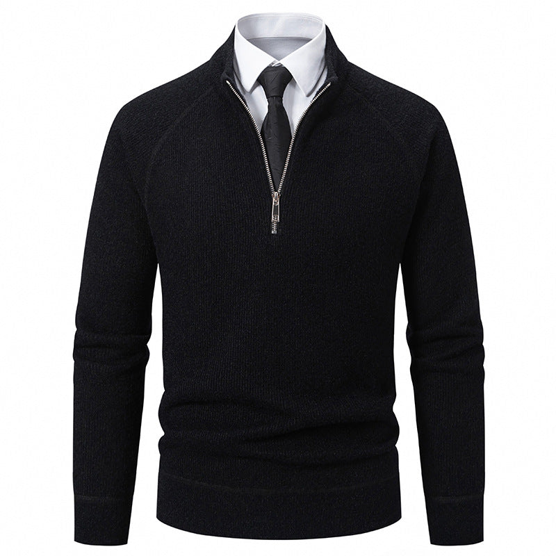 Herren Pullover Hochkragen Reißverschluss Struktur Optik Modern