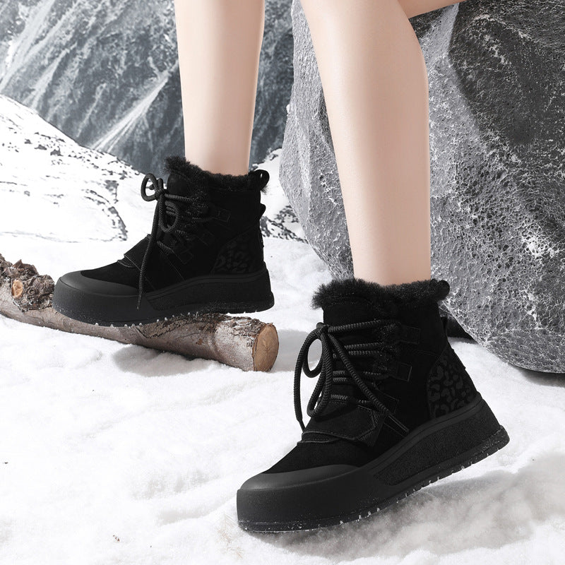 Damen Winterboots Kuschelig Animal-Print Stylisch