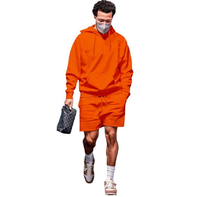 Herren Sportset Hoodie Shorts atmungsaktiv mit Taschen