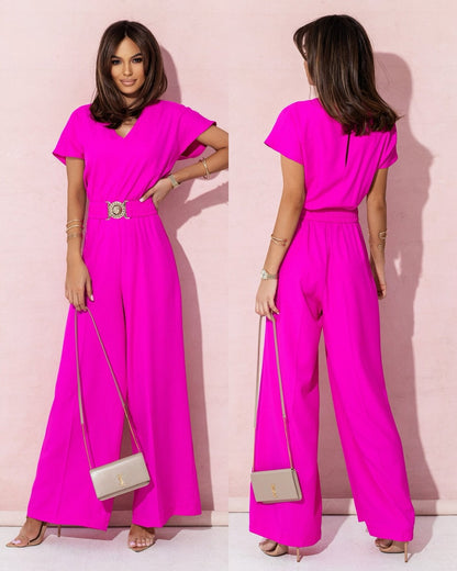 Damen Jumpsuit Weites Bein Gürtel Trendy Elegant