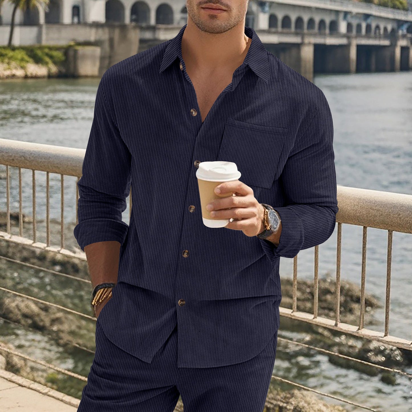 Elegantes Herren Langarmhemd Streifen Modern