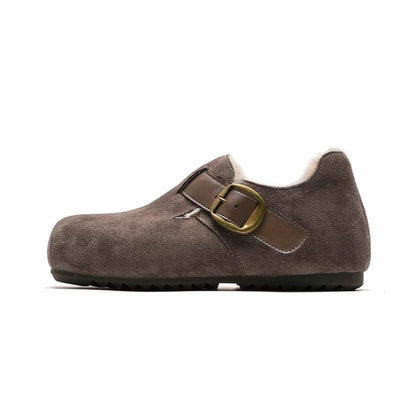 Damen Lederschuhe Bequem Knöpfel Detail Modern
