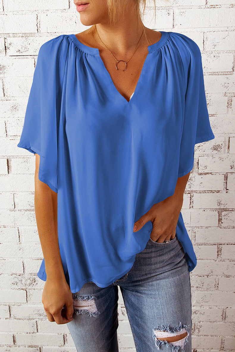 Damen Bluse Fließend mit Ballonärmeln Elastisch