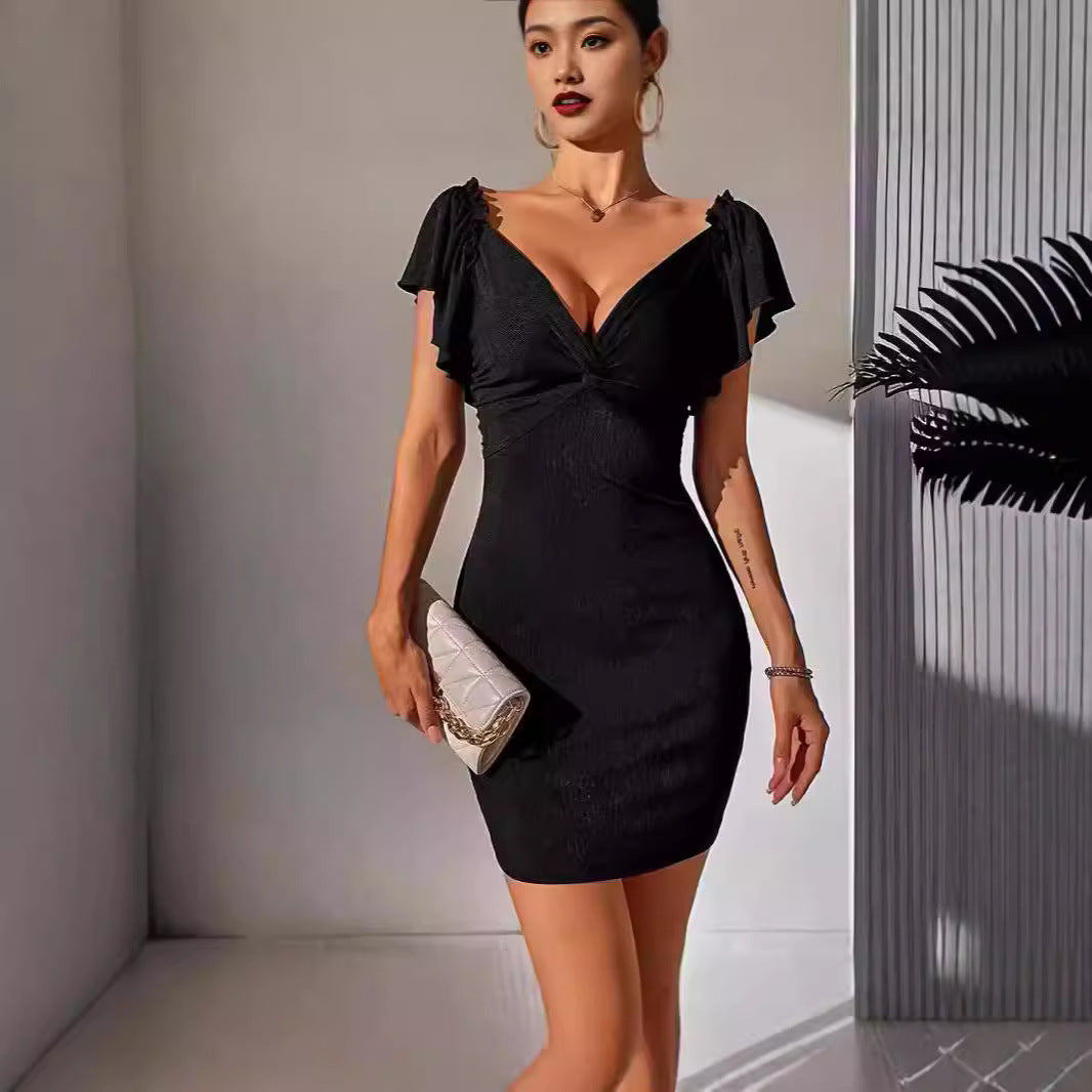 Kurzes Minikleid Damen Figurbetont Mit V-Ausschnitt