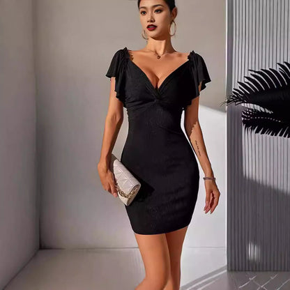 Kurzes Minikleid Damen Figurbetont Mit V-Ausschnitt