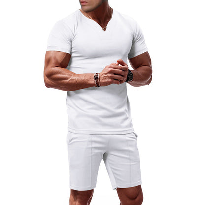Herren Sportset V-Ausschnitt bequem Fitness Shorts