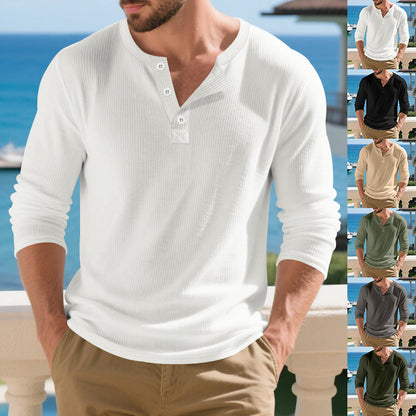 Herren Langarmshirt Modern Henley Ausschnitt Trendig - BerlinGlamour