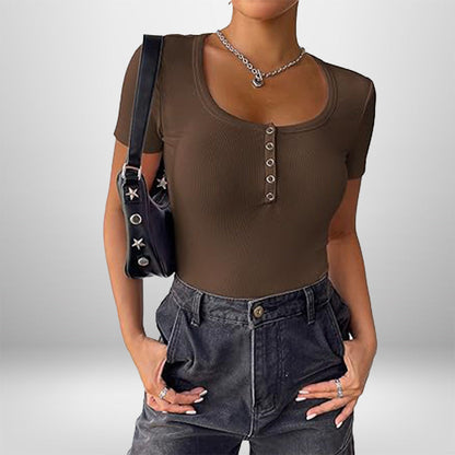 Damen Bodysuit Kurzarm Figurformend Mit Knöpfen