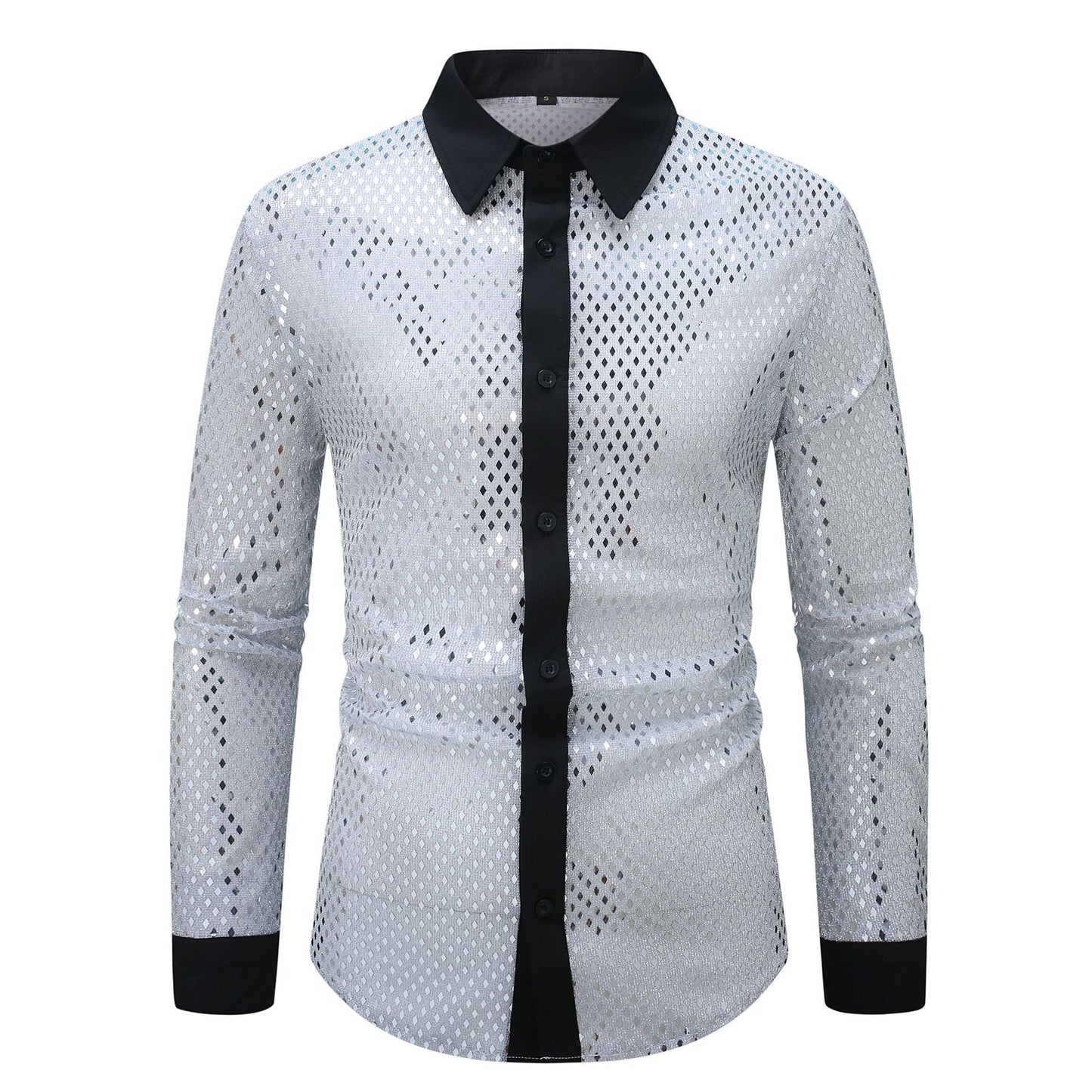 Herren Hemd Langarm Elegant mit Glanz Effekt und Schwarzer Kragen