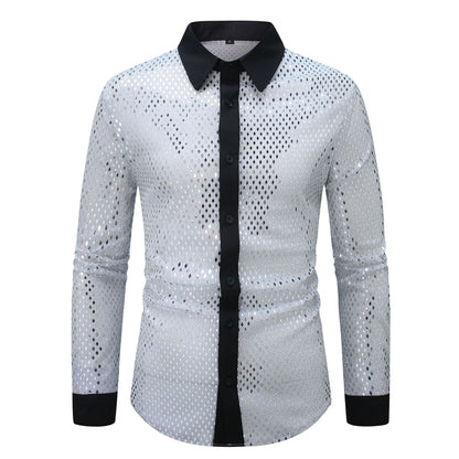 Herren Hemd Langarm Elegant mit Glanz Effekt und Schwarzer Kragen