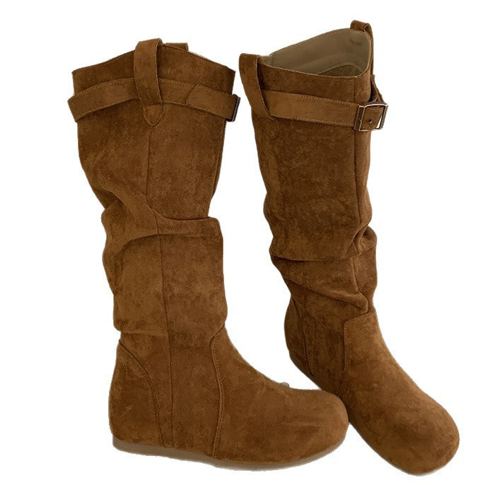 Damen Stiefel Langschaft Elegant Schnalle Schwarz