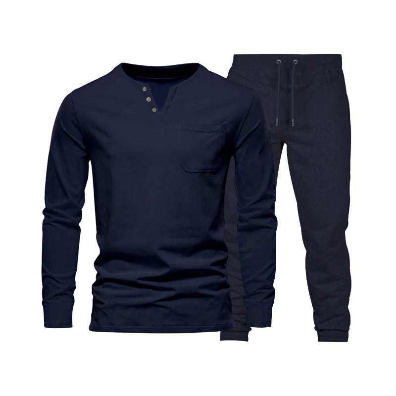 Herren Langarm-Henley-Set Bequeme Jogginghose Sportlich