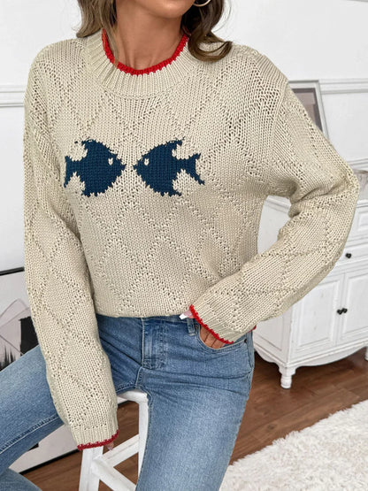 Weihnachtspullover Damen Fischmuster Festlich Rot