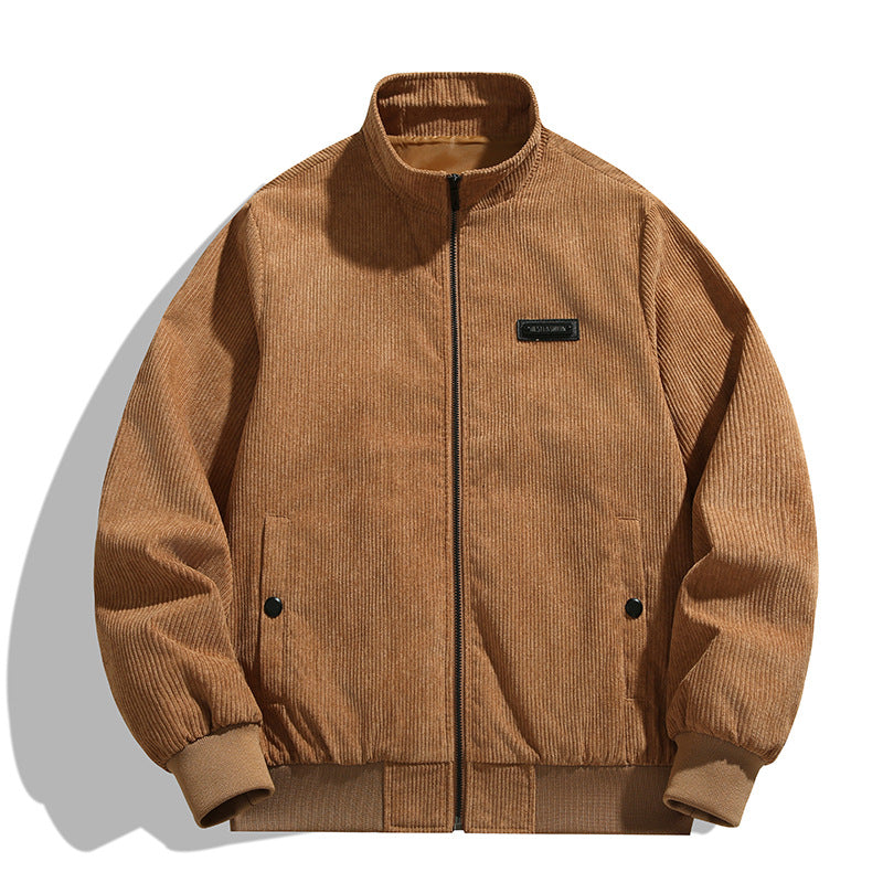 Herren Cordjacke Lässig Grau Übergröße