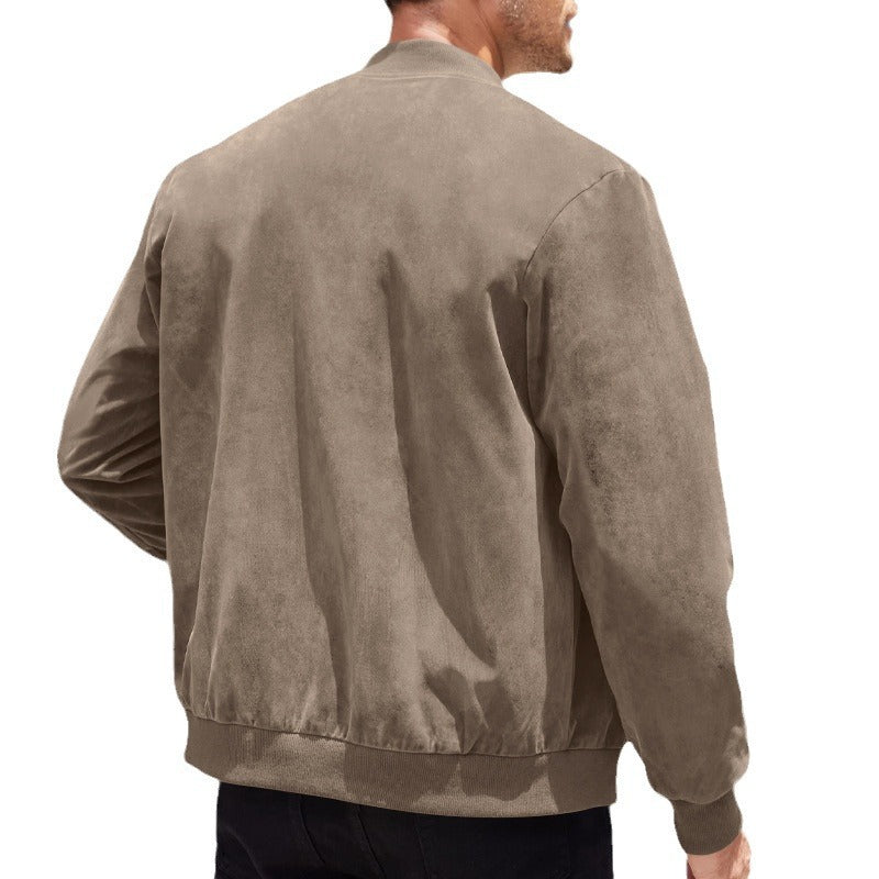 Herren Lederjacke Bomberstyle Elastisch Schwarz