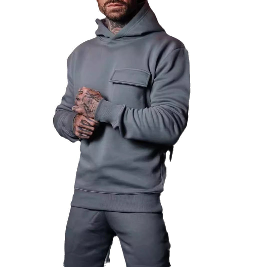 Herren Hoodie mit Brusttasche Modern Sportlich Grau