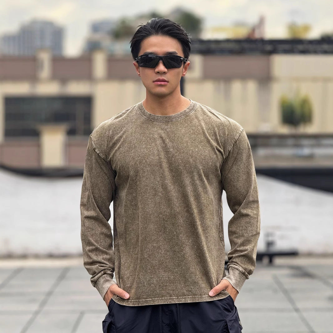 Herren Langarmshirt Weich Baumwolle Stone Wash Effekt